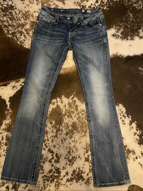 Miss Me Medium Blue Straight Leg Jeans with Faded Wash
